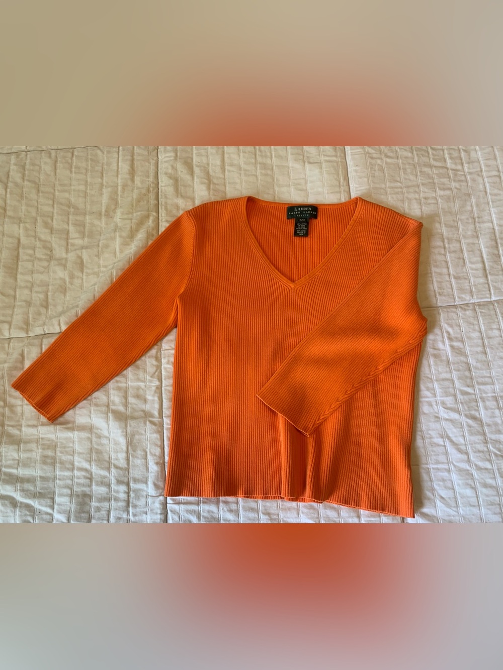 Lauren Ralph Lauren Orange Ribbed V-Neck Shirt